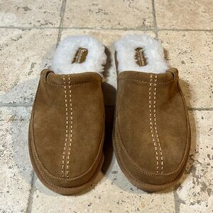 Koolaburra by UGG Men's Bordon Brown Suede Slippers Size 11 Faux Fur Linen NWOB